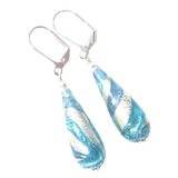 Murano Glass Aqua Blue Swirl Teardrop Sterling Silver Earrings - JKC Murano