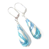 Murano Glass Aqua Blue Swirl Teardrop Sterling Silver Earrings - JKC Murano