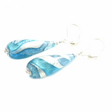 Murano Glass Aqua Blue Swirl Teardrop Sterling Silver Earrings - JKC Murano