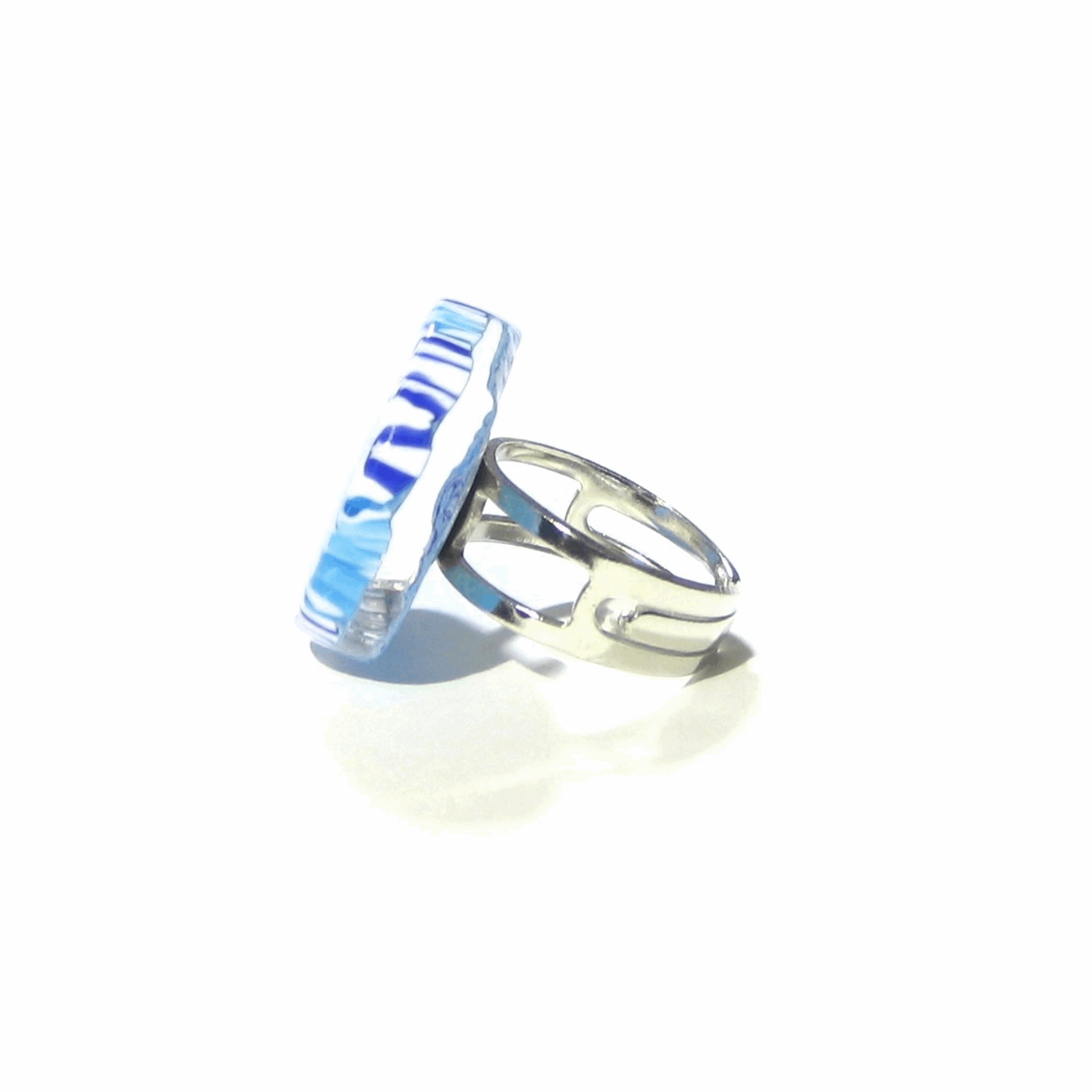 Murano Glass Aqua White Large Millefiori Ring - JKC Murano