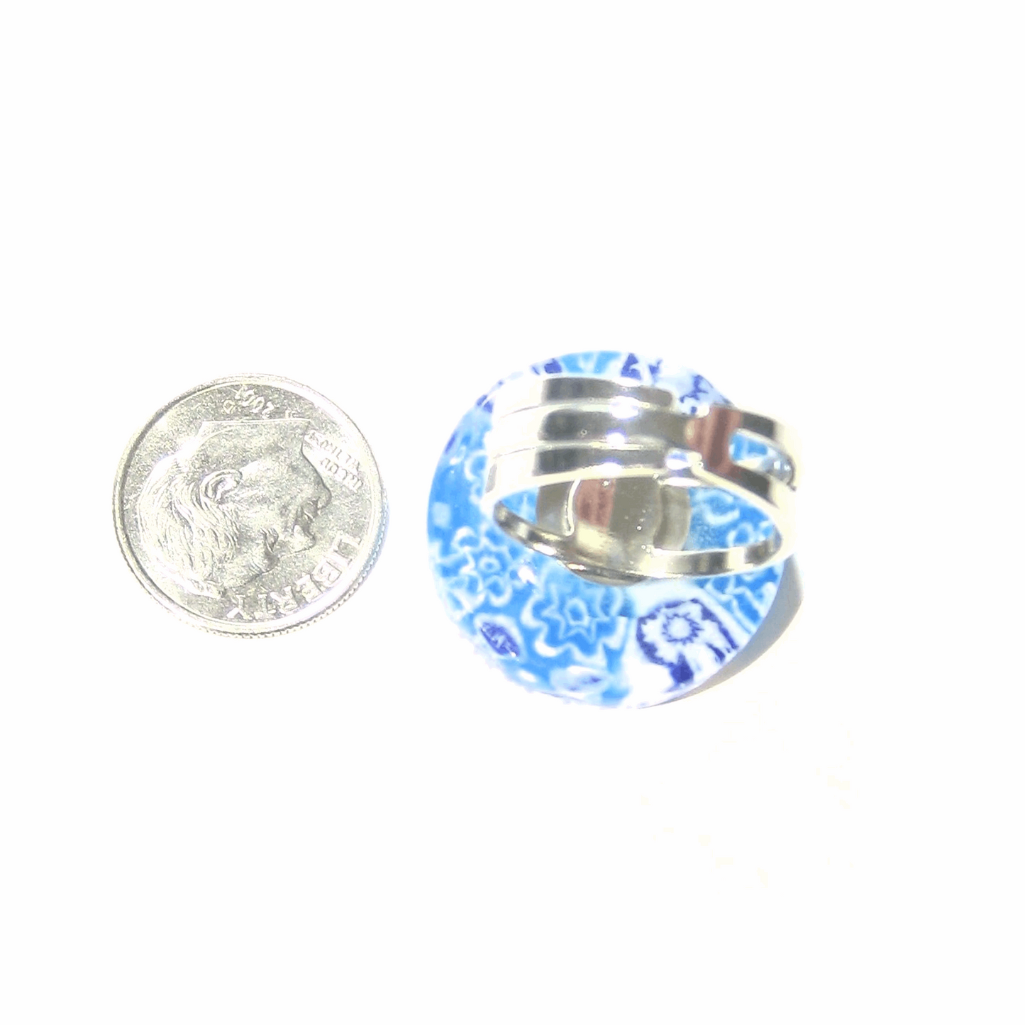 Murano Glass Aqua White Large Millefiori Ring - JKC Murano