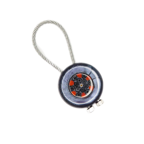 Murano Glass Black Red Millefiori Disc Keychain