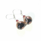 Italian Glass Black White Red Copper Silver Earrings by JKC Murano - JKC Murano