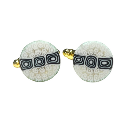 Murano Abstract Square White Round Gold Cuff Links