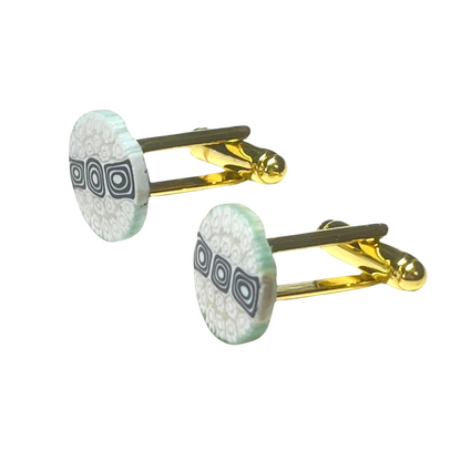 Murano Abstract Square White Round Gold Cuff Links