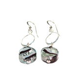 Murano Glass Black Swirl Coin Drop Silver Earrings
