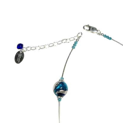Murano Glass Blue Aqua Swirl Ball Sterling Silver Necklace
