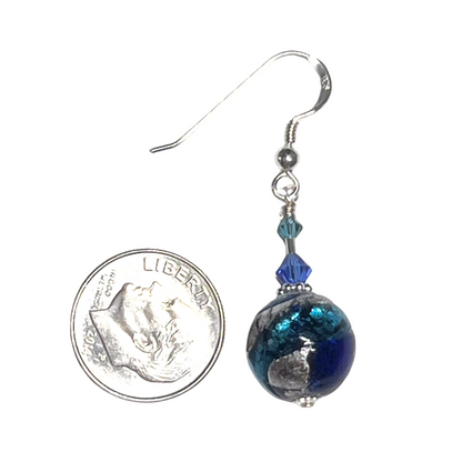 Murano Blue Aqua Ball Sterling Silver Earrings