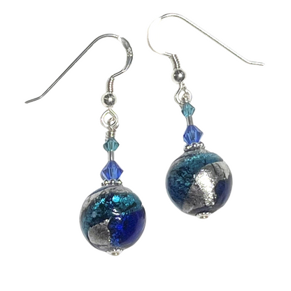 Murano Blue Aqua Ball Sterling Silver Earrings