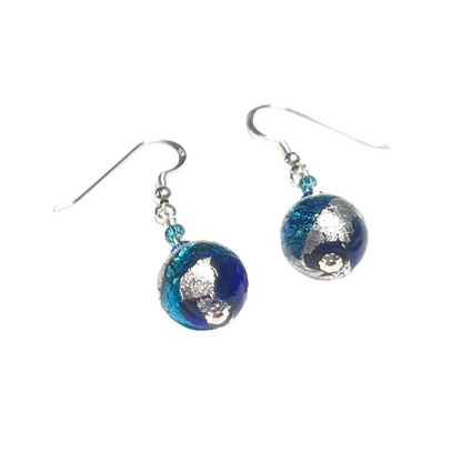 Murano Blue Aqua Ball Sterling Silver Earrings