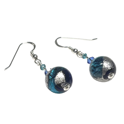 Murano Blue Aqua Ball Sterling Silver Earrings