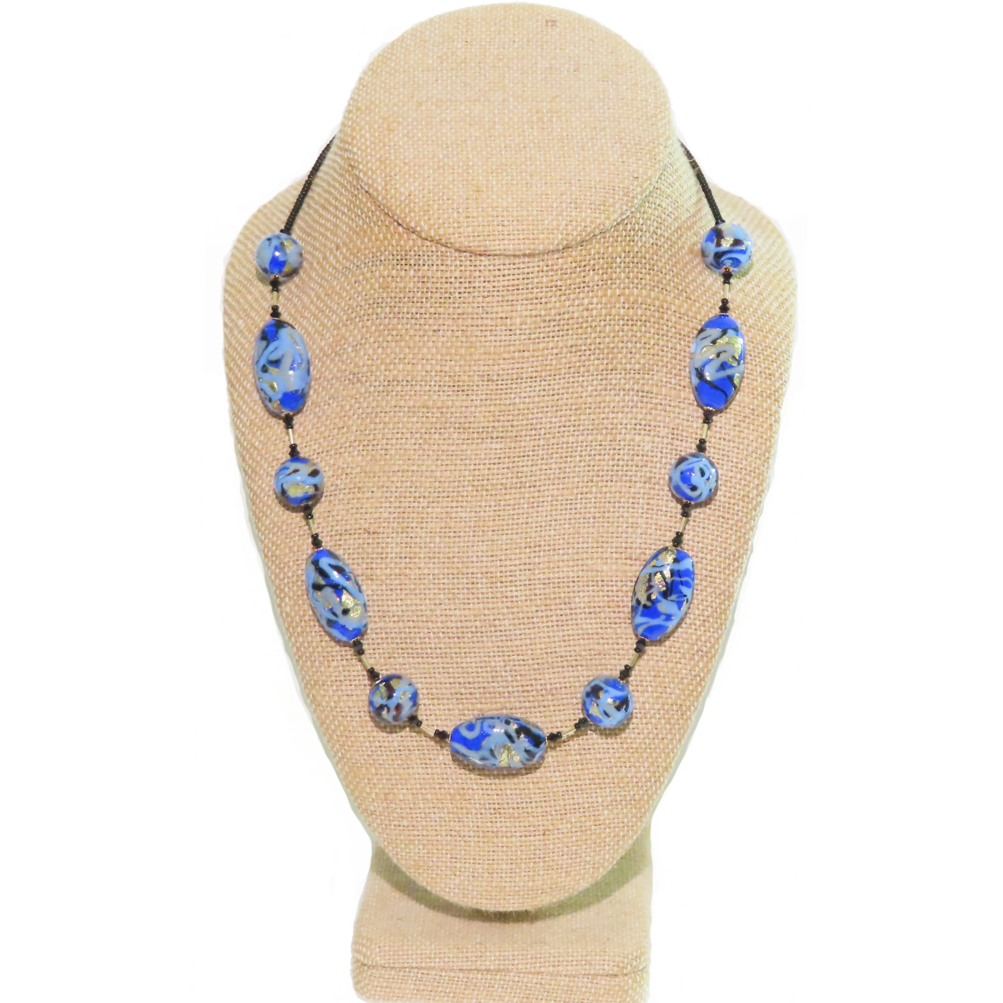 Murano Blue Black Gold Necklace