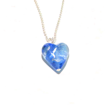 Murano Glass Blue Dichroic Heart Pendant Necklace