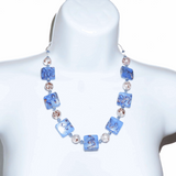 Murano Blue Square Old Charm Silver Necklace