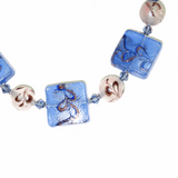 Murano Blue Square Old Charm Silver Necklace