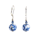 Murano Glass Cobalt Blue Swirl Ball Silver Earrings