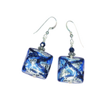 Murano Glass Cobalt Blue Chunky Square Silver Earrings