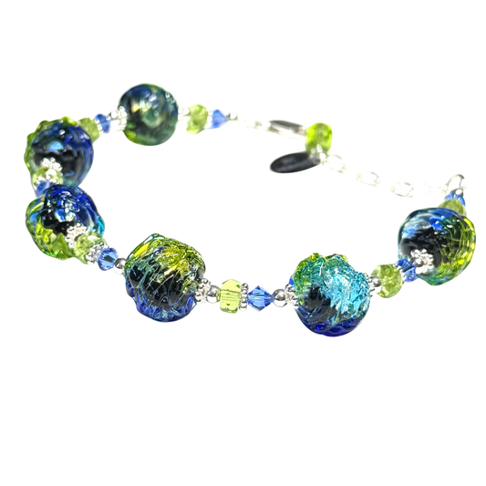 Murano Glass Blue Green Glacier Sterling Silver Bracelet