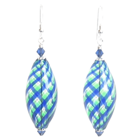 Blue Green Mouth Blown Glass Murano Earrings - JKC Murano