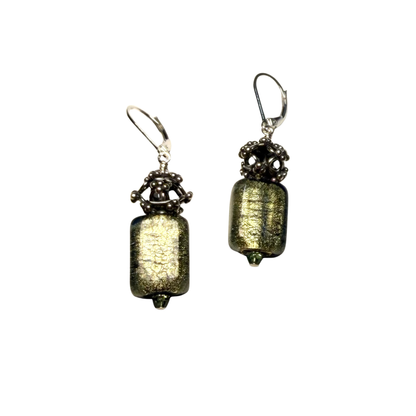 Blue Green Murano Glass Bali Bead Sterling Silver Earrings