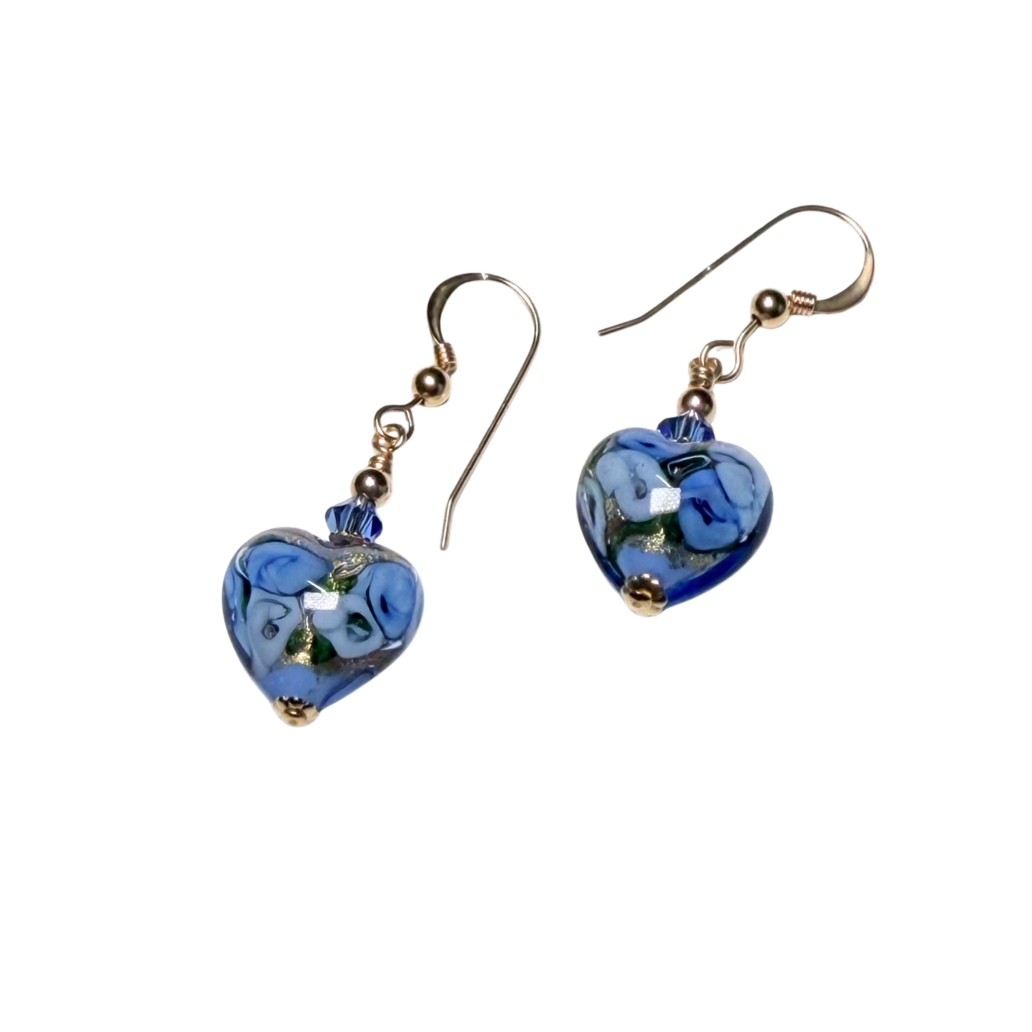 Blue Rose Murano Glass Heart Earrings – Italian Gold Earrings