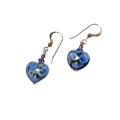 Blue Rose Murano Glass Heart Earrings – Italian Gold Earrings