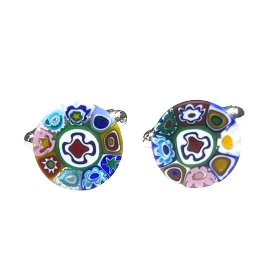 Murano Colorful Millefiori Silver Cuff links