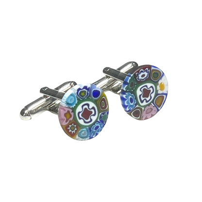 Murano Colorful Millefiori Silver Cuff Links