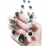 Murano Black White Swirl Chunky Abstract Gold Necklace - JKC Murano