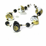 Murano Black White Swirl Chunky Abstract Gold Necklace - JKC Murano