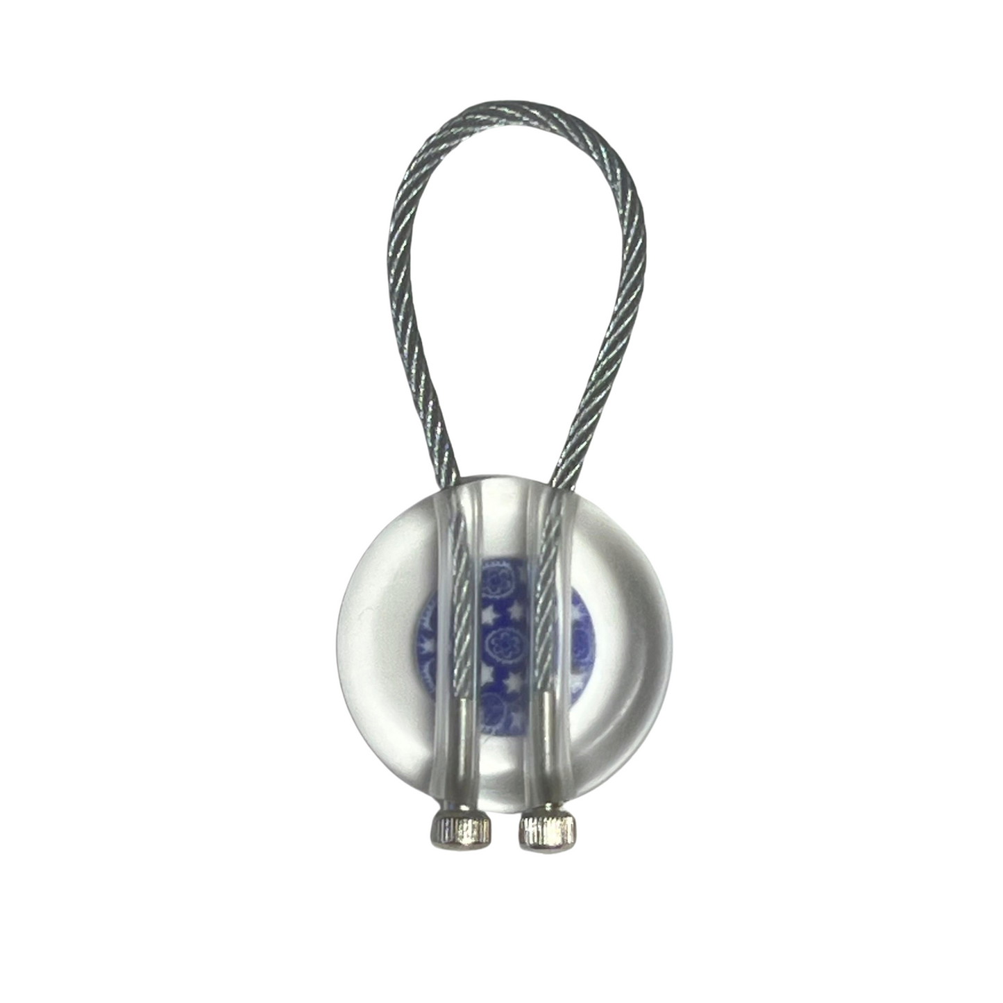 Murano Glass Blue White Star Millefiori Keychain
