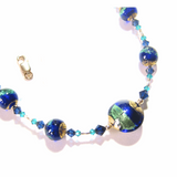 Genuine Murano Glass Cobalt Blue Aqua Gold Bracelet - JKC Murano