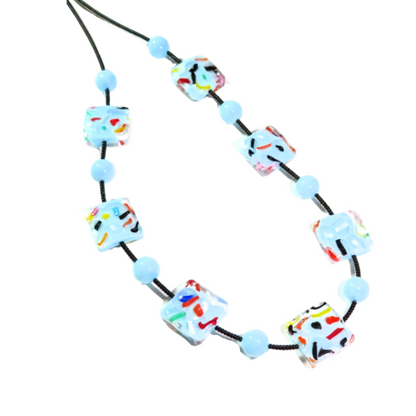Murano glass colorful square beaded sterling silver necklace