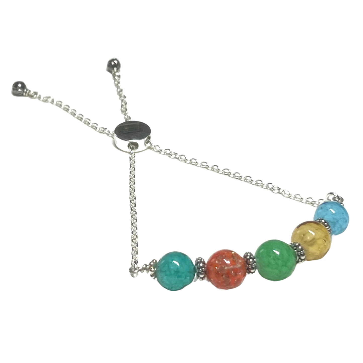 Murano Glass Colorful Bolo Sterling Silver Adjustable Bracelet