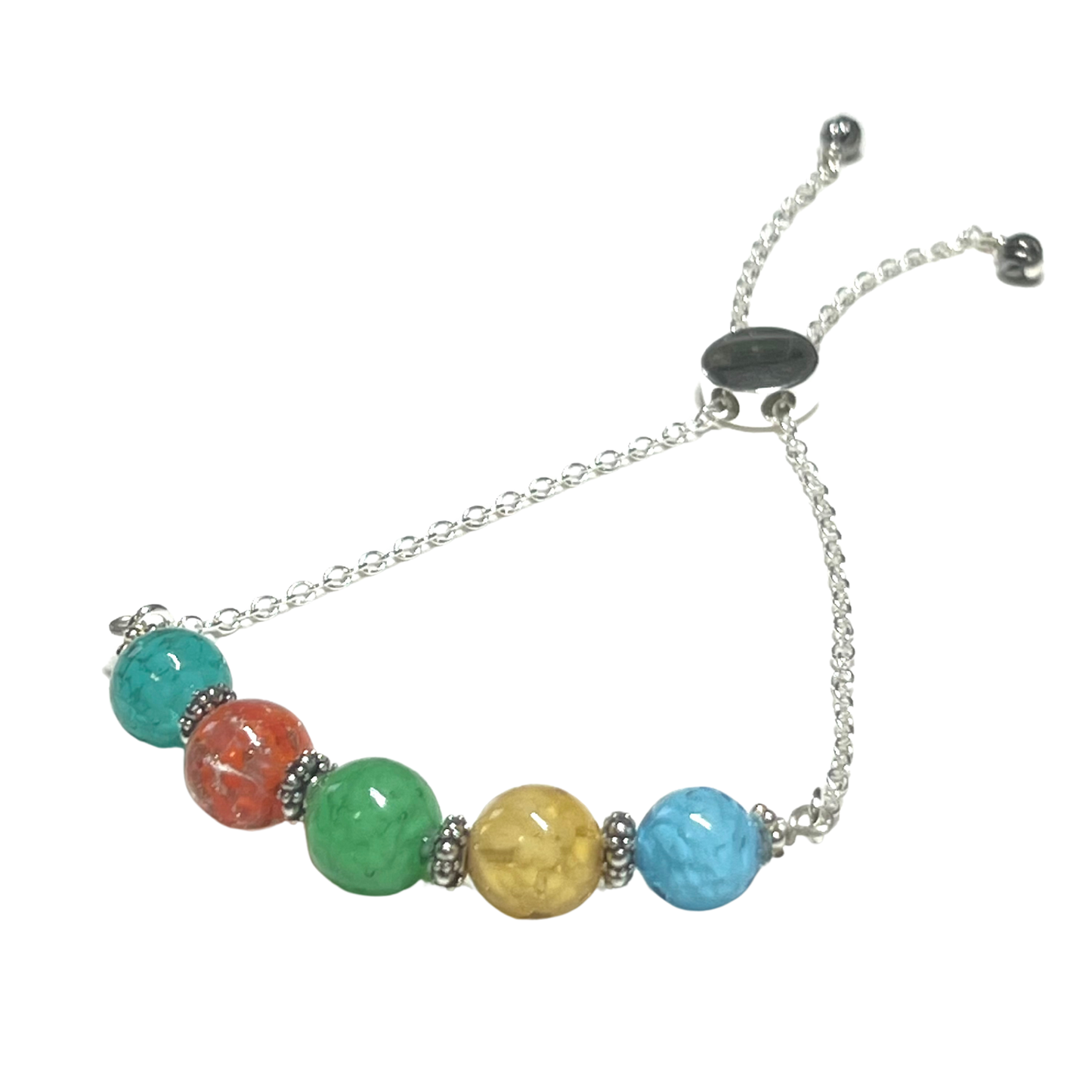 Murano Glass Colorful Bolo Sterling Silver Adjustable Bracelet