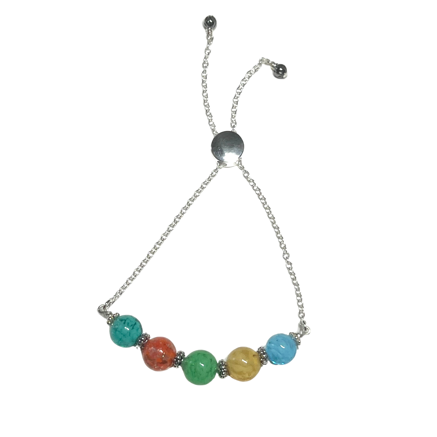 Murano Glass Colorful Bolo Sterling Silver Adjustable Bracelet