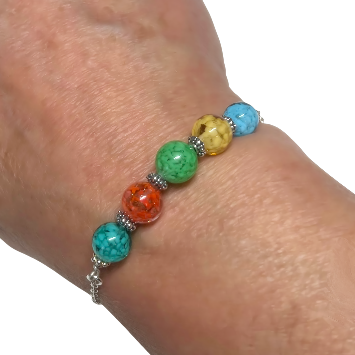Murano Glass Colorful Bolo Sterling Silver Adjustable Bracelet
