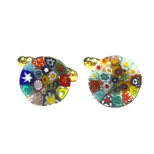 Murano Glass Colorful Millefiori Gold Cuff links