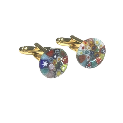 Murano Glass Colorful Millefiori Gold Cuff links