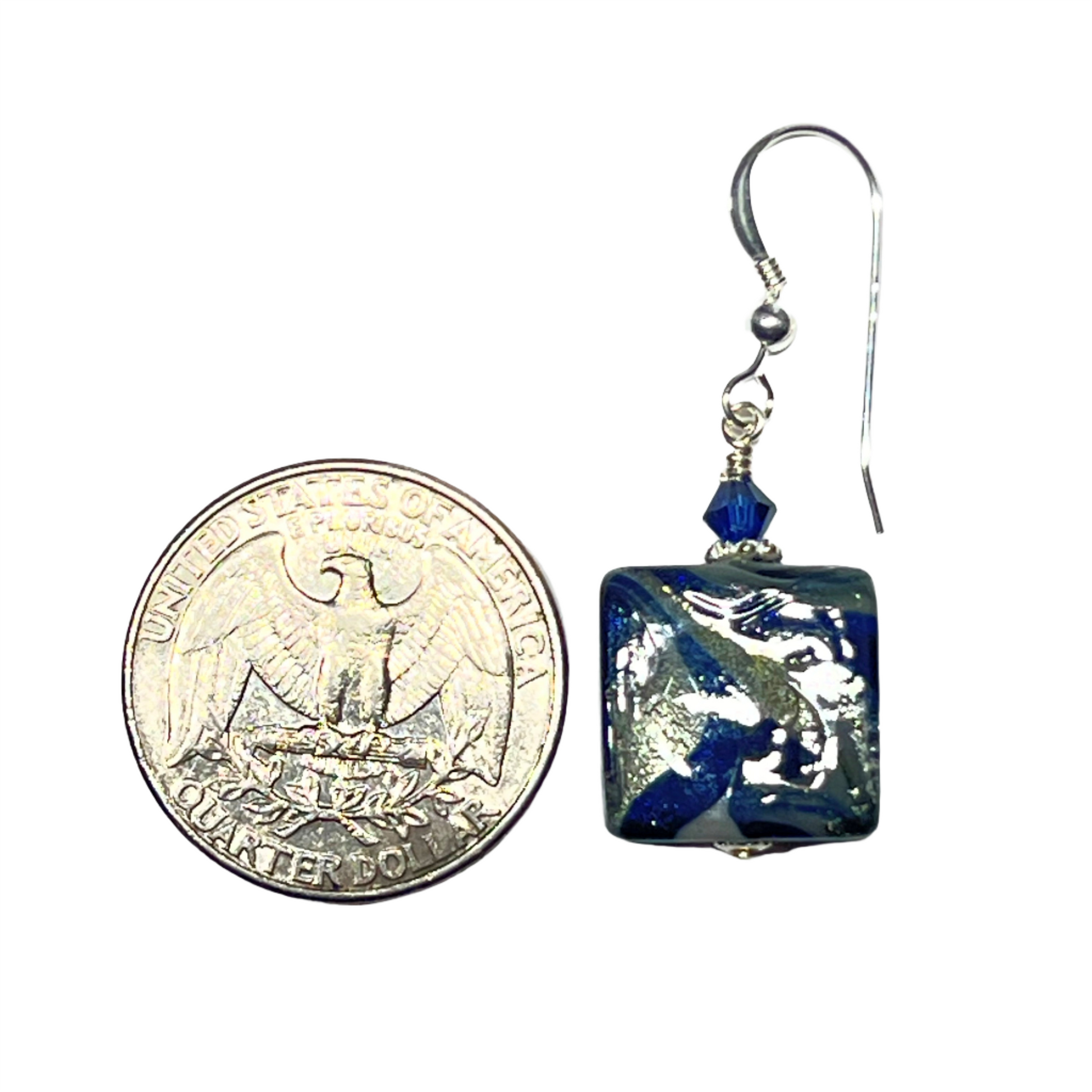 Murano dark blue square swirl silver earrings