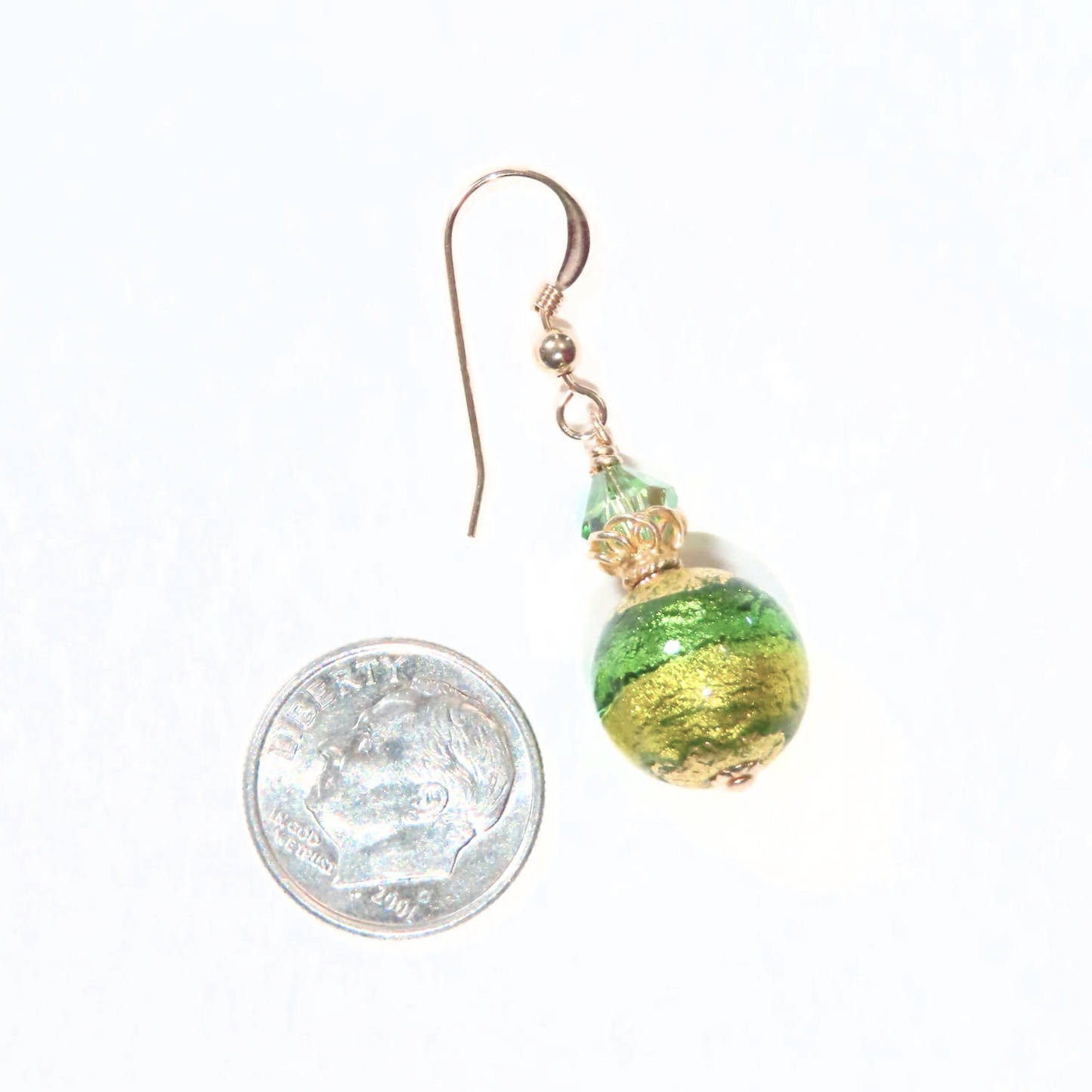 Boucles d'oreilles Murano vert émeraude et péridot or