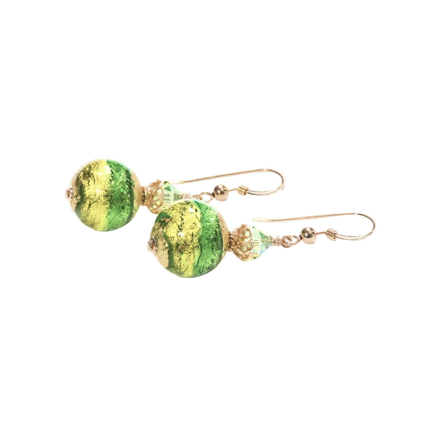 Boucles d'oreilles Murano vert émeraude et péridot or