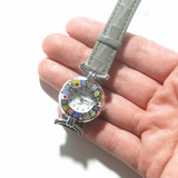 Italian Murano Glass Millefiori Chrome Gray Leather Band Watch - JKC Murano
