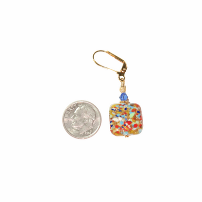 Murano Colorful Klimt Square Gold Earrings by JKC Murano
