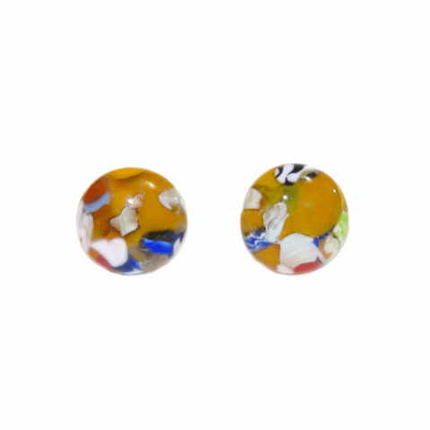 Colorful Orange Millefiori Klimt Style Sterling Post Earrings, Stud Earrings