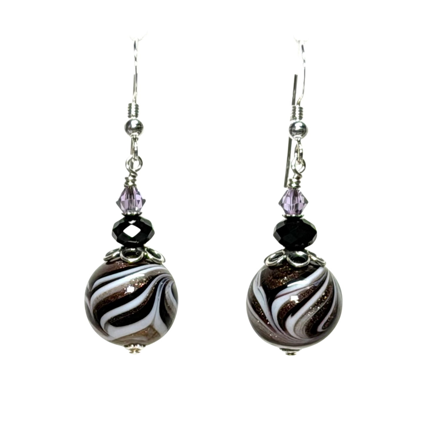 Murano Glass Zebra Swirl Sterling Silver Earrings