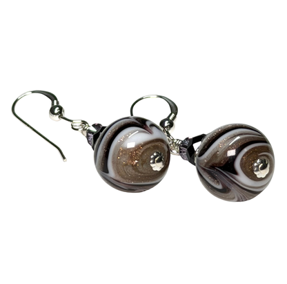 Murano Glass Zebra Swirl Sterling Silver Earrings