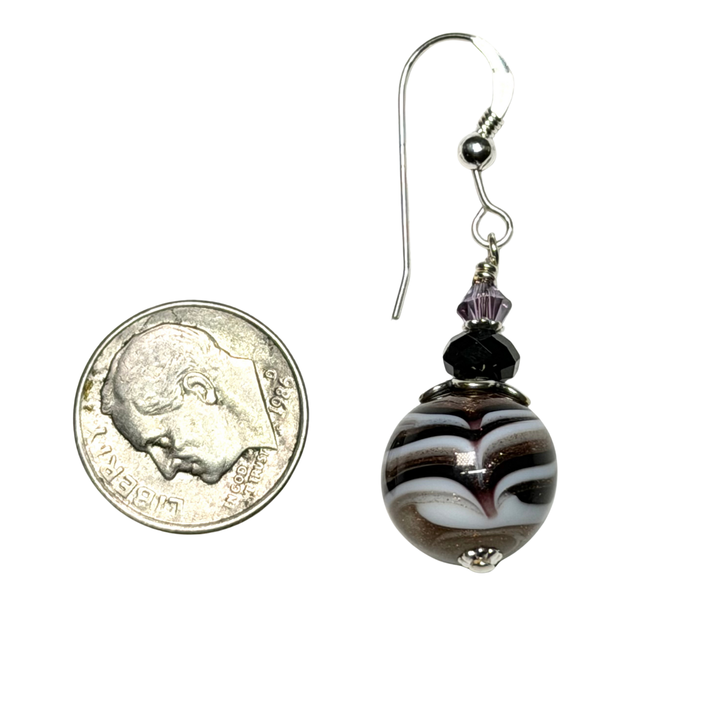 Murano Glass Zebra Swirl Sterling Silver Earrings
