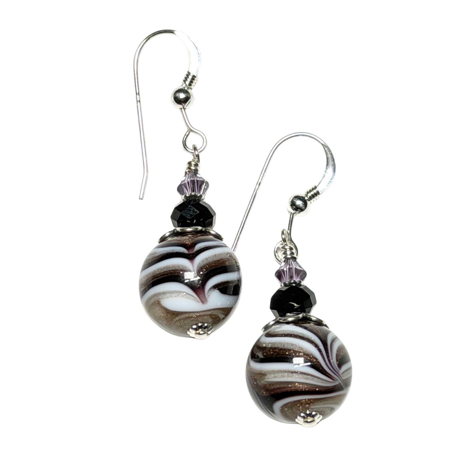 Murano Glass Zebra Swirl Sterling Silver Earrings