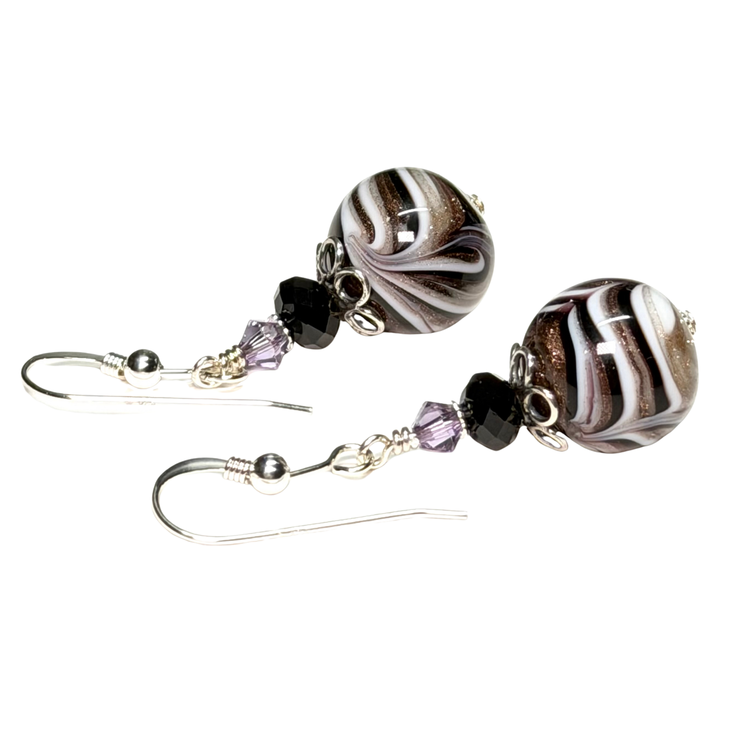 Murano Glass Zebra Swirl Sterling Silver Earrings